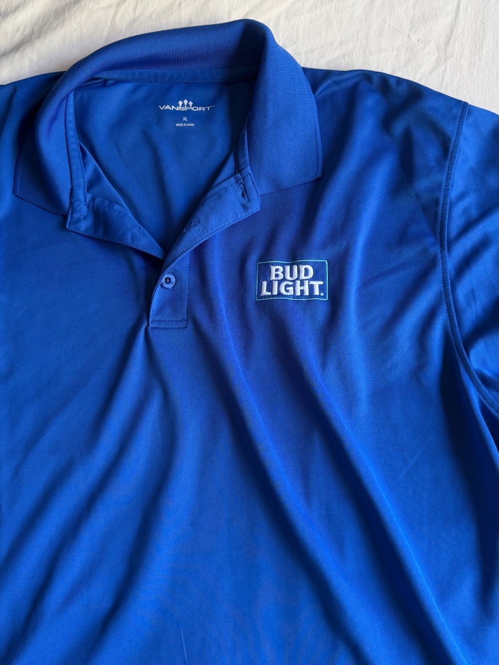 Bud Light Men’s Blue Polo Shirt — Branded Short Sleeve Collared Tee - Picture 6 of 7